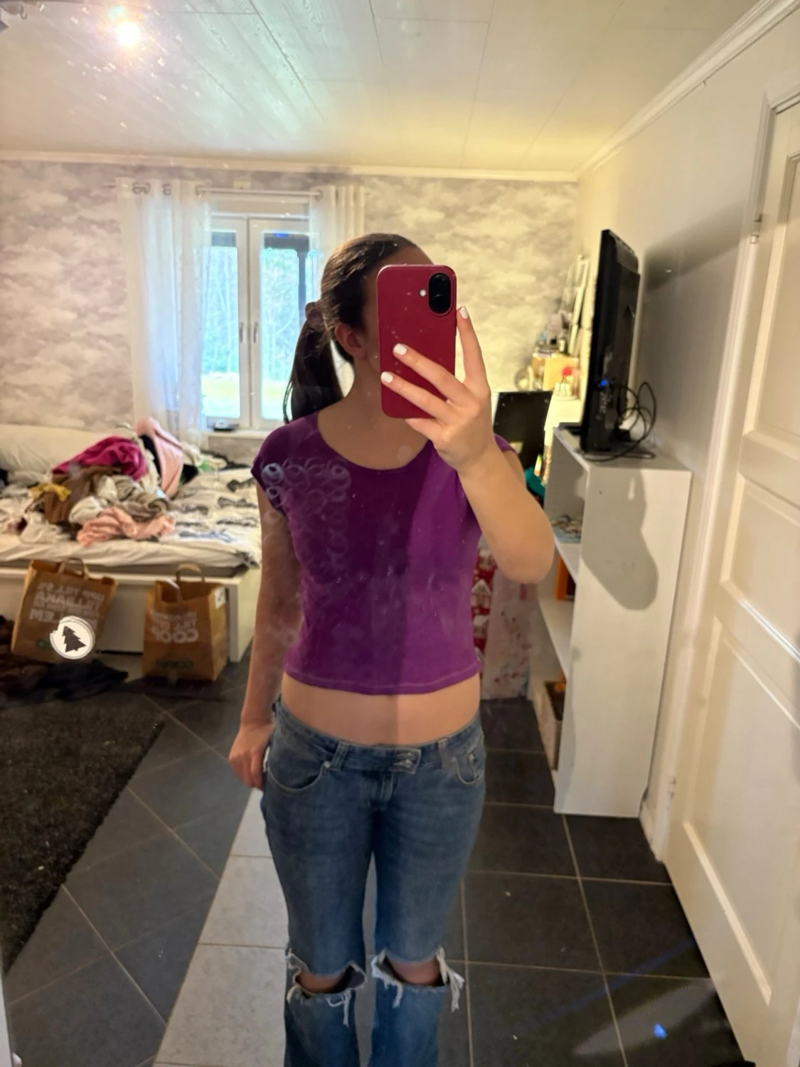 Fin lila kortärmad topp