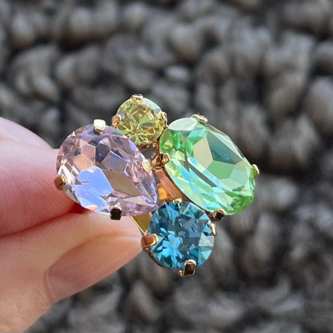 Mixed sized ring Rainbow guldpläterad kristall - 5