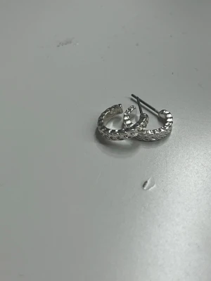 Silvriga örhängen - Säljer ett par små silvriga creolörhängen med hamrad och glansig yta. De har en klassisk rund form och är perfekta för dig som gillar stilrena men ändå unika detaljer. Materialet är rostfritt stål. Aldrig använda pga har två. Köptes för 300kr