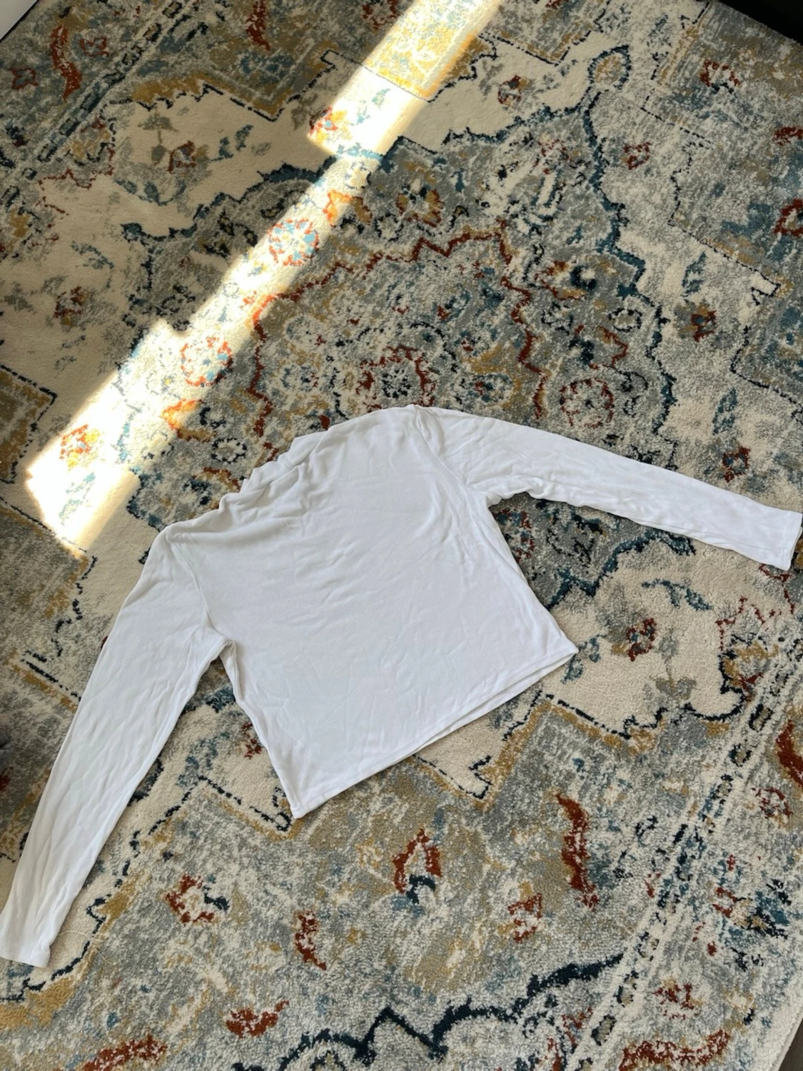 Vit ribbad långärmad topp - 2