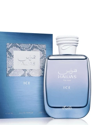 Hawas Ice For Him Eau de Parfum - Fräsch herrparfym i en stilren, frostigt blå glasflaska med vit kork och silverdetaljer. Doften är modern och maskulin, perfekt för dig som gillar en sval och elegant känsla. Levereras i matchande blå förpackning med metallic finish.