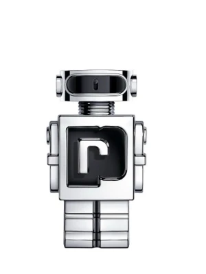 Paco Rabanne Phantom parfym robotflaska - Unik parfymflaska från Paco Rabanne formad som en futuristisk robot i blankt silverfärgat material med svarta detaljer. Flaskan har en cool och modern design som verkligen sticker ut på hyllan. Perfekt för dig som gillar statement-detaljer.