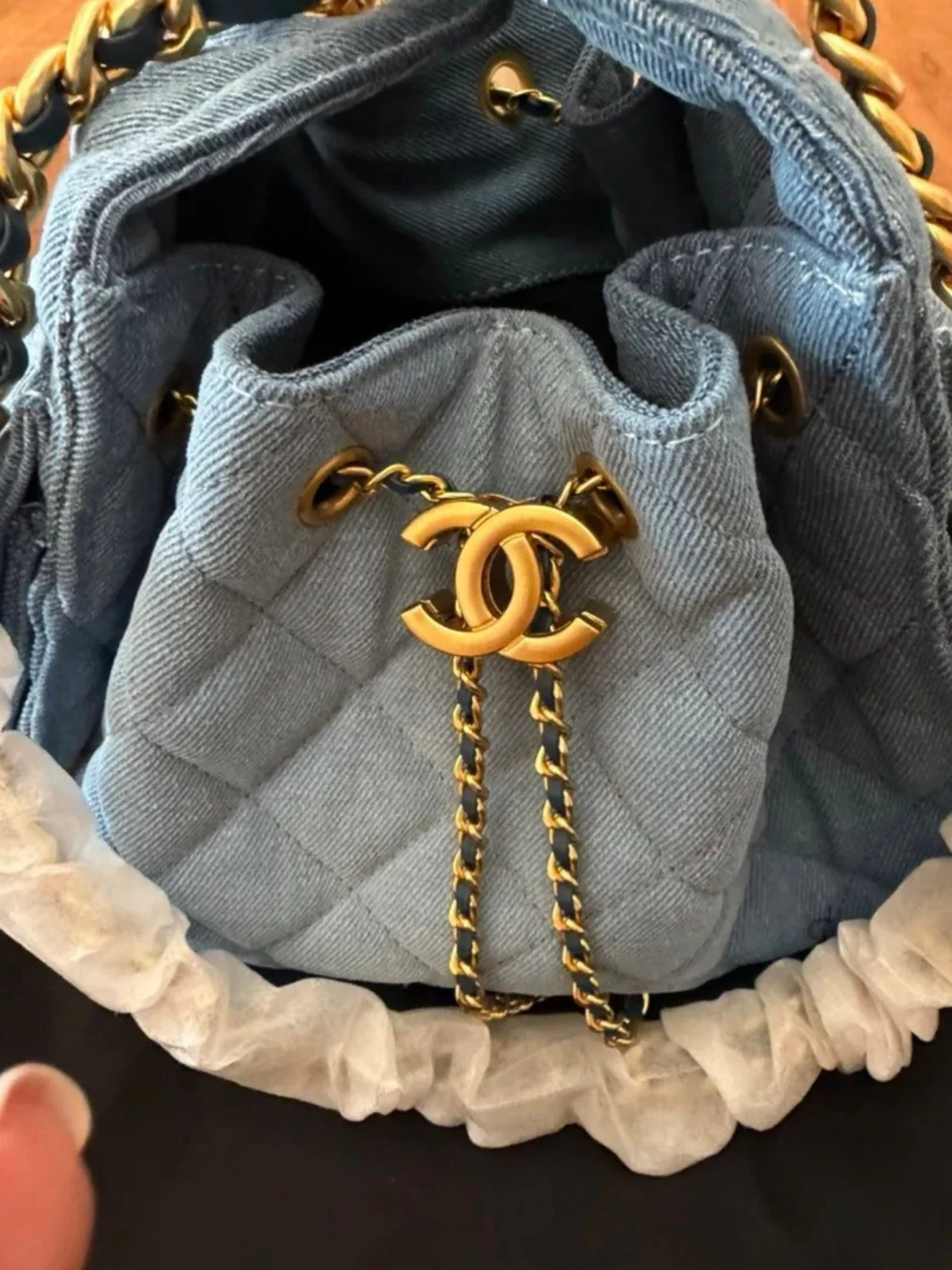 Blå quiltad handväska  - 2