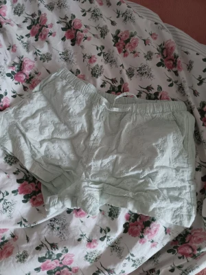 Short från gina - Säljer ett par ljusa shorts med supersöta detaljer från gina.💫 På bilden ser man inte färgen superbra men de är pastel gröna.❤️ 20 + frakt🥰