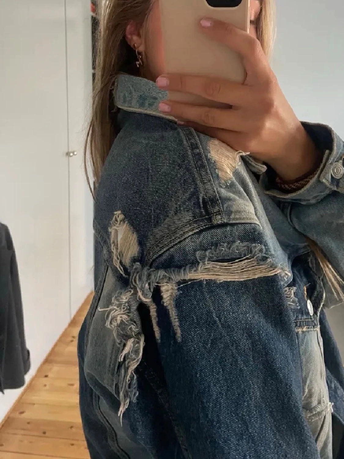 Oversized distressed jeansjacka - 3