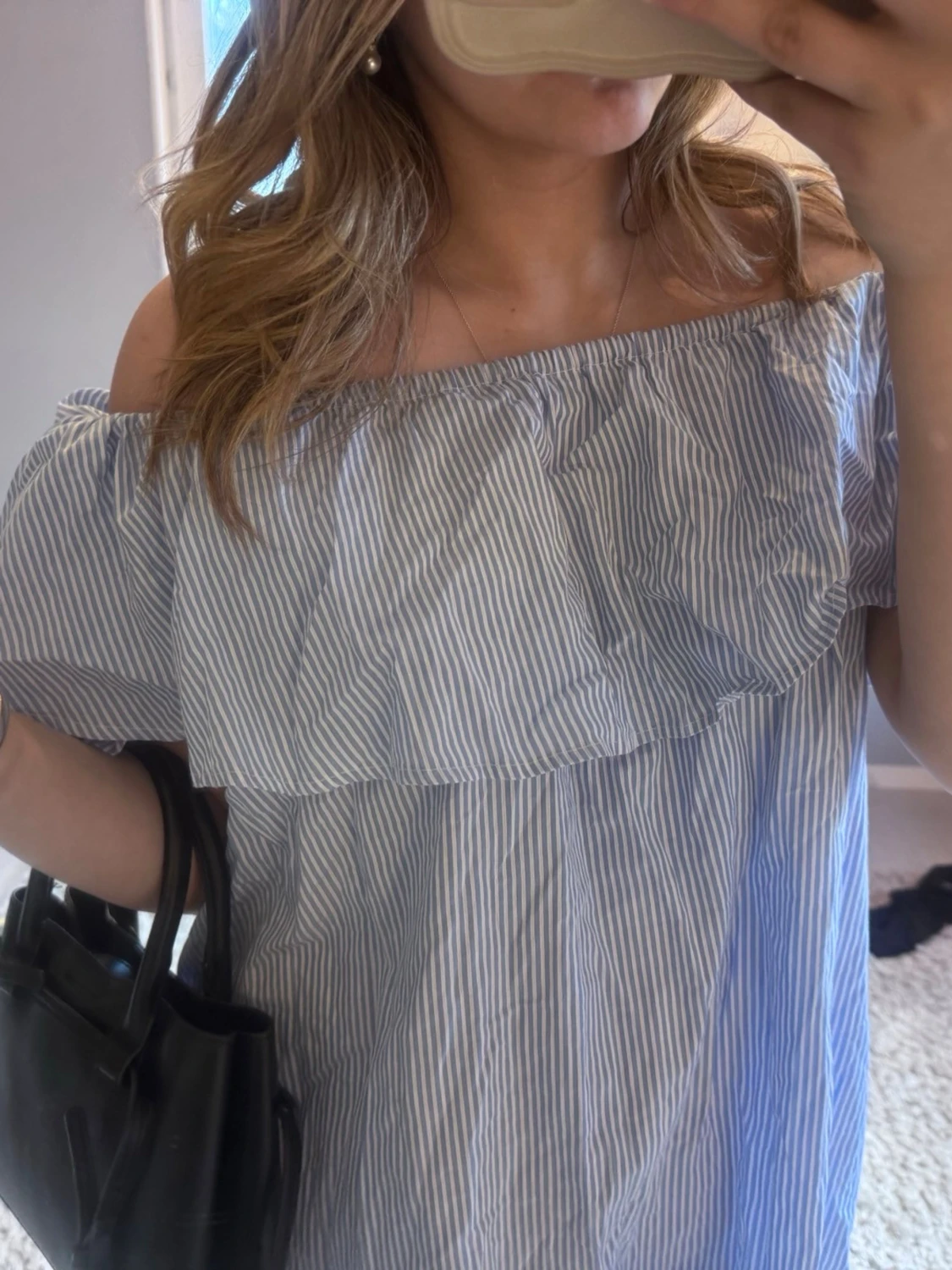Randig offshoulder sommarklänning - 1