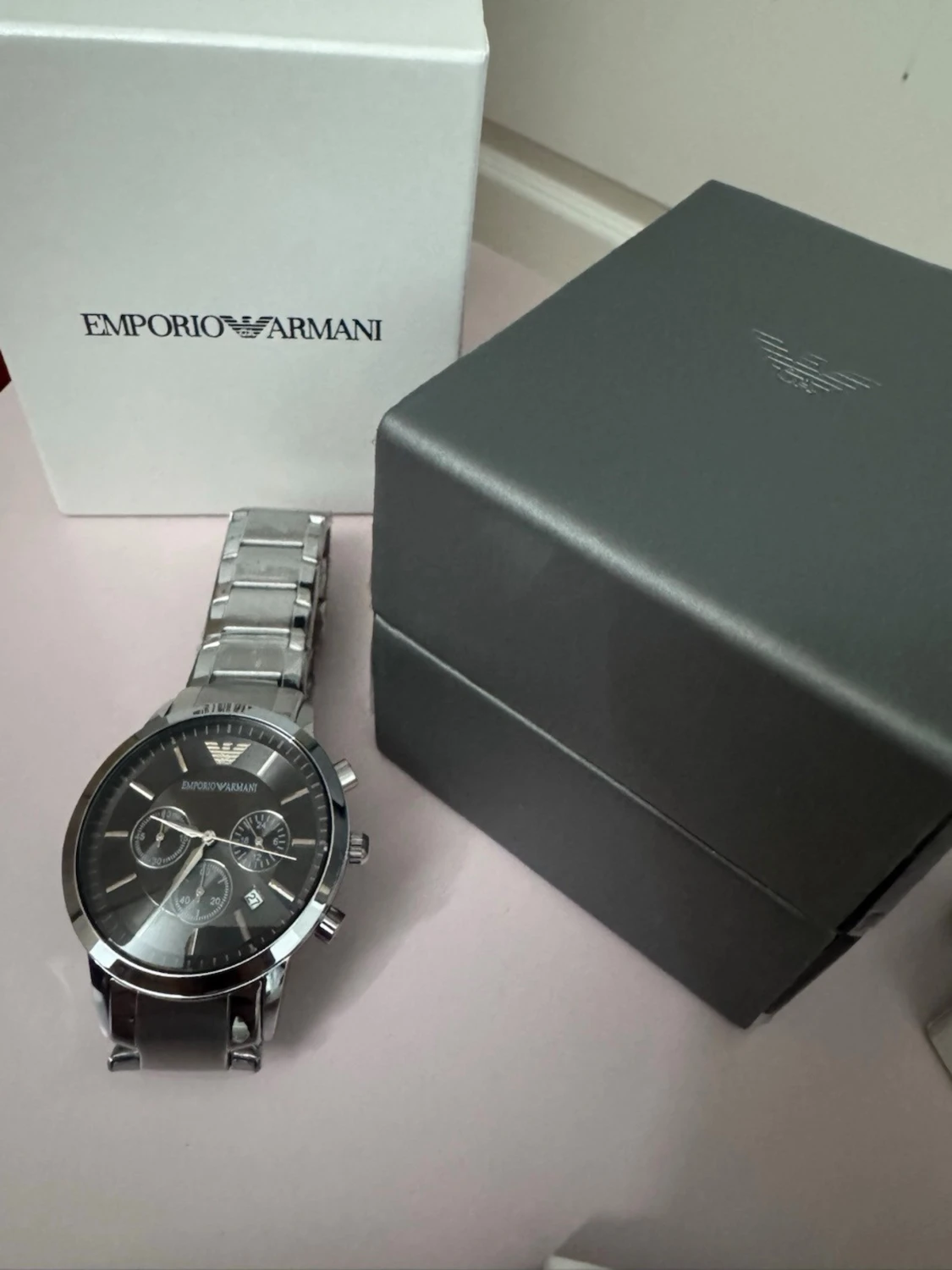 Emporio Armani silverfärgad klocka svart  - 2