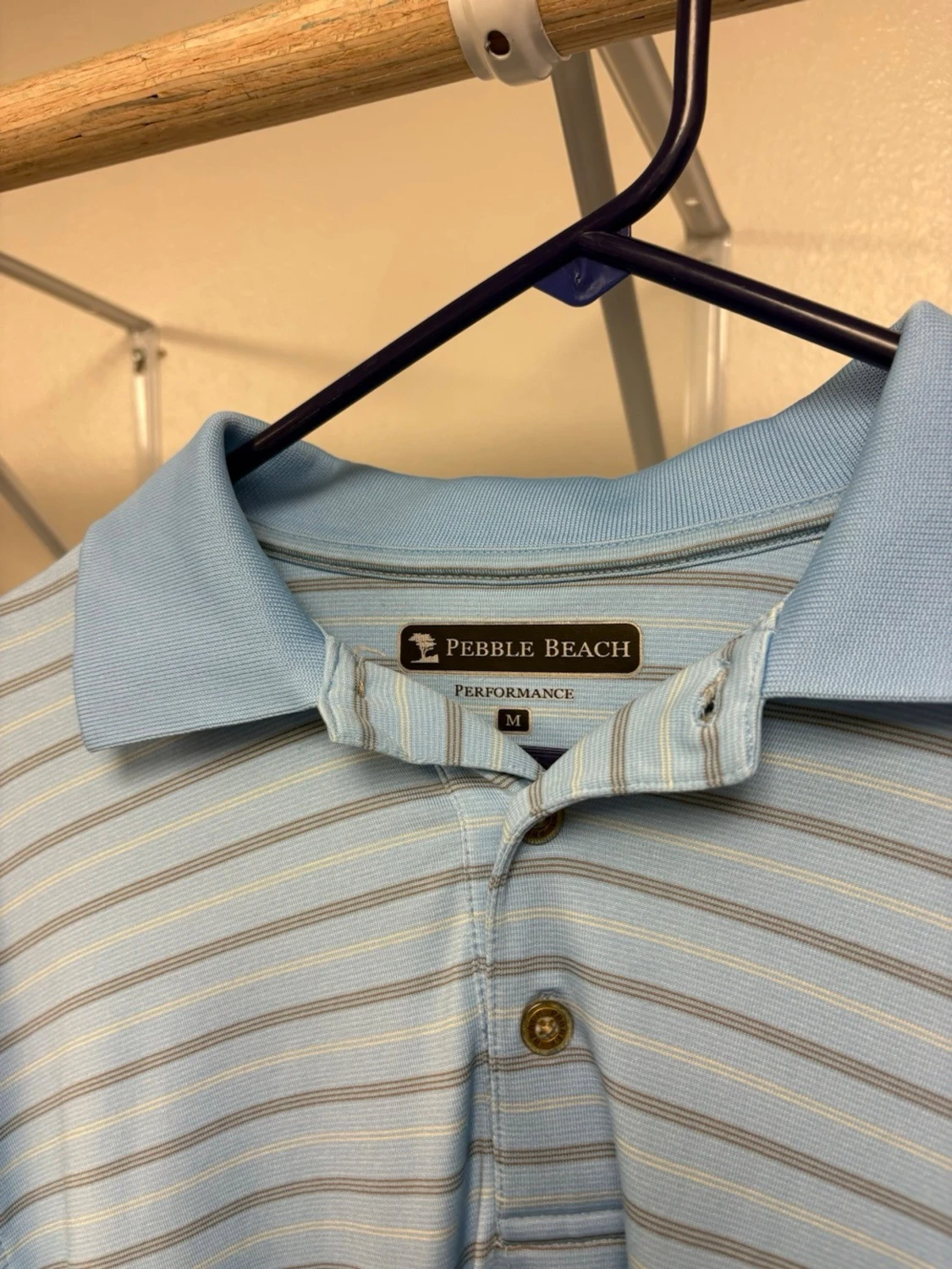 Ljusblå randig pikétröja Pebble Beach - 1