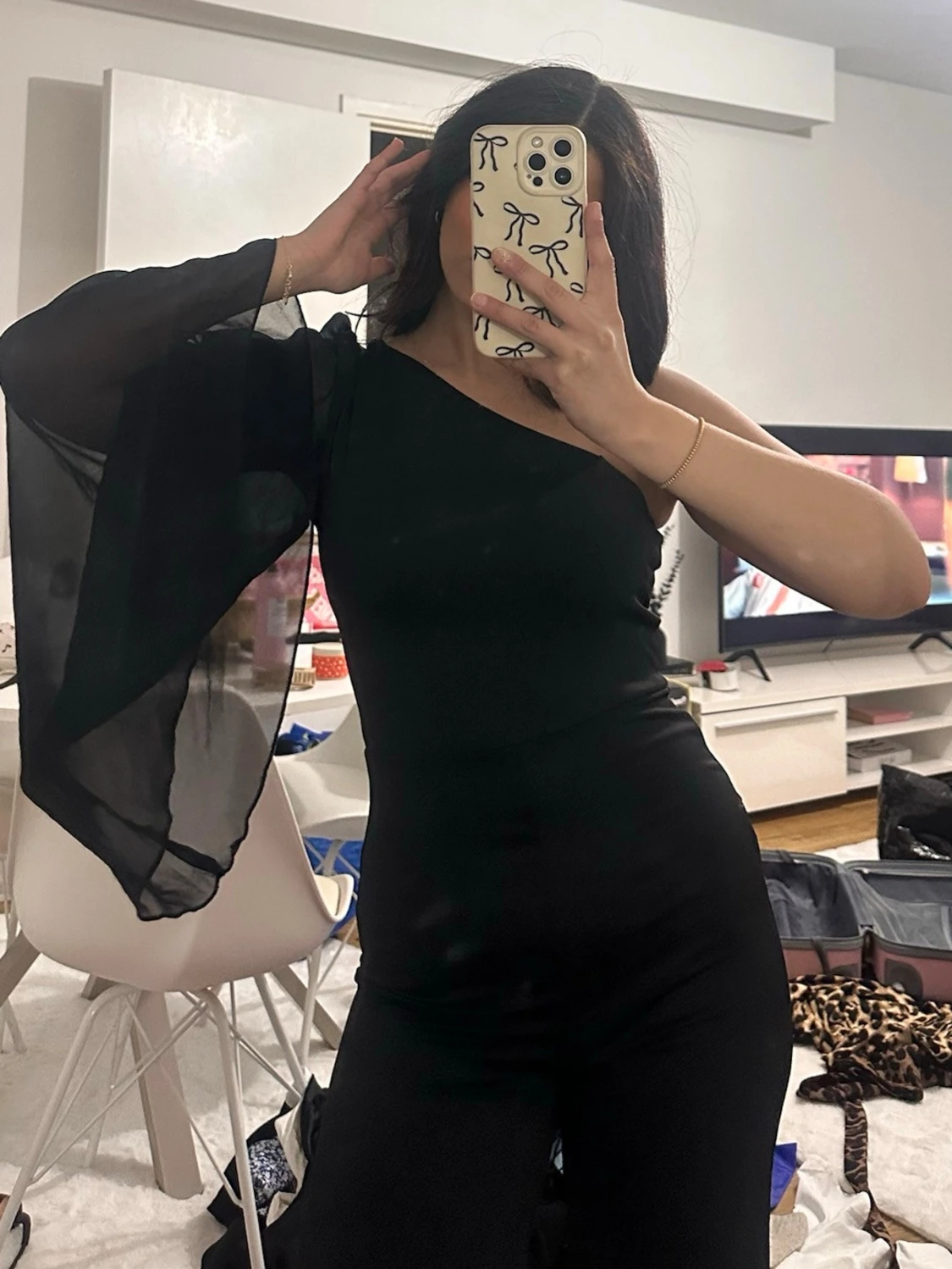 Svart oneshoulder jumpsuit med vid ärm - 2