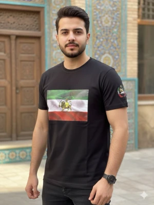 Svart t-shirt med flaggtryck - Svart t-shirt med tryck av en flagga med lejon och sol på bröstet samt flagg- och emblemtryck på ryggen och ärmarna. Rund halsringning och korta ärmar. Perfekt för dig som vill sticka ut med en unik design.