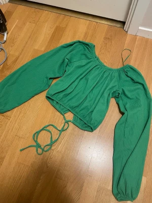 Grön croppad topp med snörning - Ryggen är egentligen öppen men har sytt ihop den men går säkert att sy upp. Färgen syns och är såsom på sista bilden 