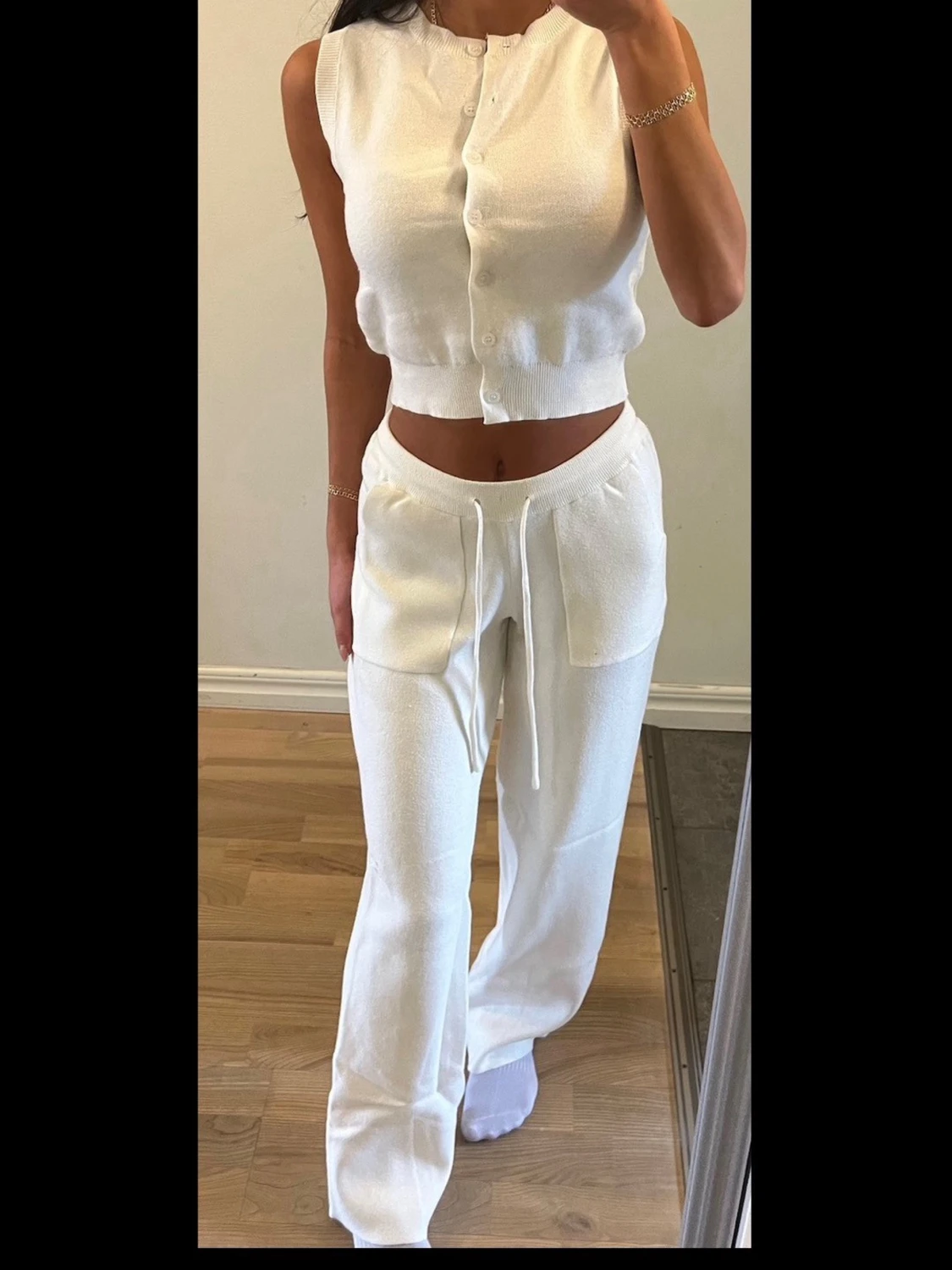 Vit stickat loungewear-set