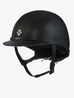 Charles Owen ayr8 leather look (Helt ny) - Snygg svart ridhjälm från Charles Owen med diskret nätpanel framtill och justerbart hakband. Ny i orginalförpackning (obruten).