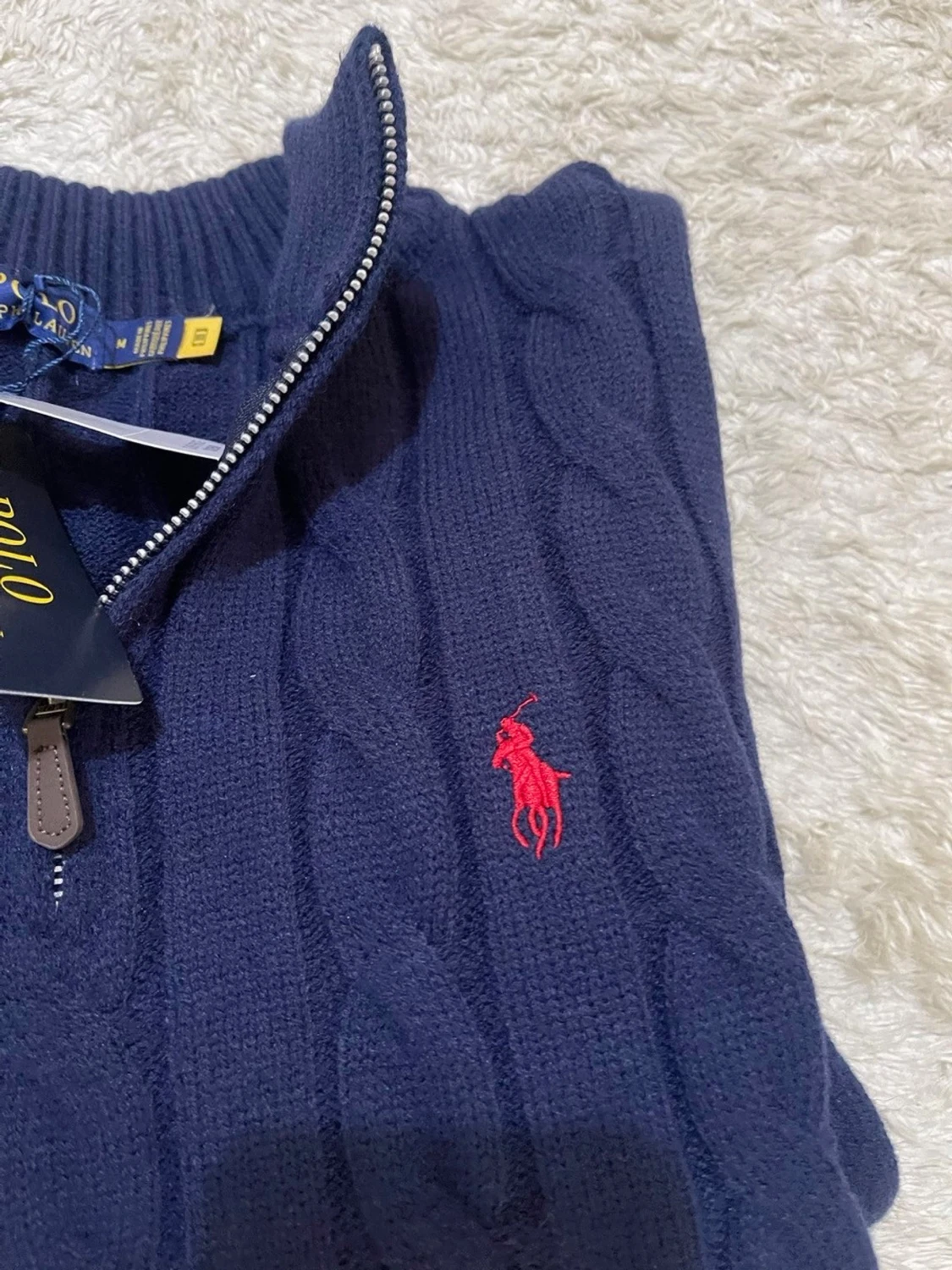 Mörkblå kabelstickad tröja Polo Ralph Lauren - 1