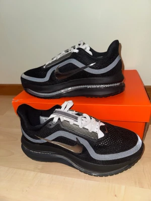Nike Air Max Pegasus Premium svarta sneakers - Svarta Nike Air Max Pegasus Premium sneakers med silvriga och grå detaljer samt vit mesh och vita skosnören. Swoosh-logga i metallic på sidan och synlig Air Max-sula för extra komfort. Ovandel i mesh och syntetmaterial. Snygg och sportig design som sticker ut.