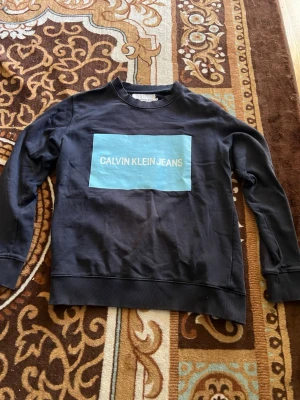 Svart sweatshirt från Calvin Klein Jeans - Cool svart sweatshirt från Calvin Klein Jeans med stor turkos logga framtill. Tröjan har rund halsringning, ribbade muddar vid ärmslut och nederkant. Perfekt för en avslappnad och trendig look.