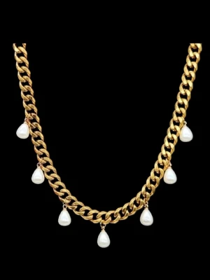 18K guldpläterat halsband med pärlor  - Stilfullt halsband. Kedjetjocklek-8,3mm .Nickelfri. Högkvalitativt rostfritt, 18K guldpläterat stål 316   #28