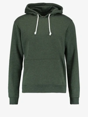 Mörkgrön hoodie med huva och ficka - Snygg mörkgrön hoodie med klassisk huva och vita dragsnören. Hoodien har en stor känguruficka framtill och ribbade muddar vid ärmslut och nederkant. Perfekt för en avslappnad och stilren look. Materialet känns mjukt och bekvämt.