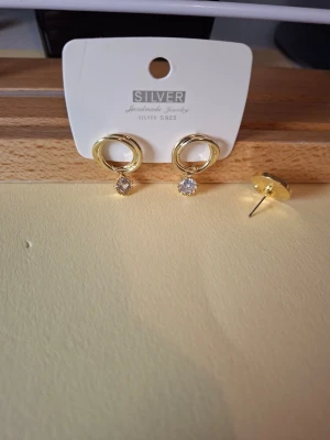 Guldfärgade örhängen med cirklar och sten - Överge samlingen, utförsäljning till låga priser