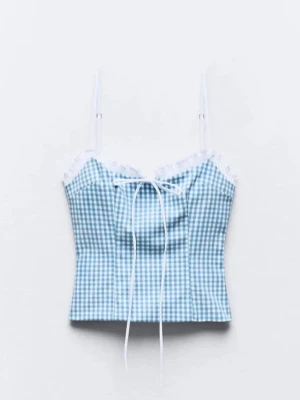 Blåvit rutig korsettopp med rosett - Populär zara topp perfext till sommaren🤗💕