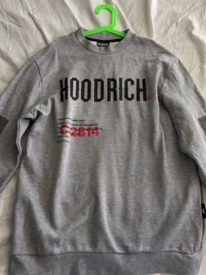 Grå sweatshirt från Hoodrich - Snygg grå sweatshirt från Hoodrich med svart logga framtill och tryck i rött och svart. Baksidan har världskarta och Hoodrich-tryck i vertikalt läge. Tröjan har rund hals och muddar vid ärmslut och nederkant. Perfekt för en streetwear-look.