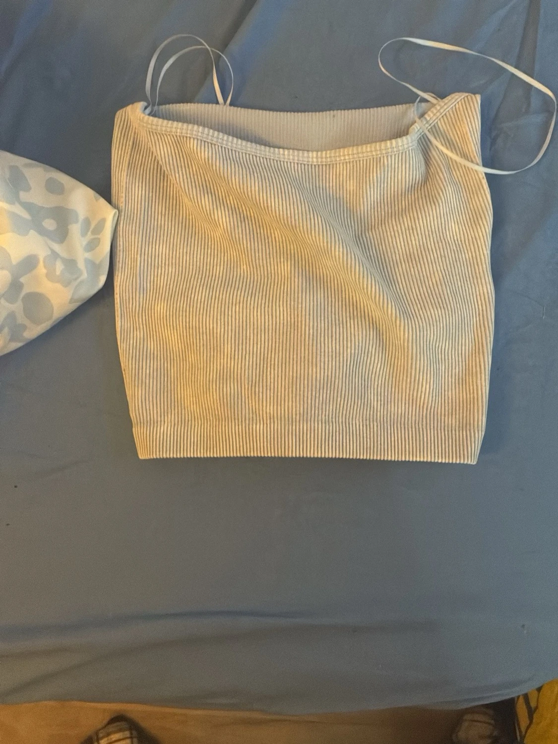 Ljusblå ribbad linnetopp - 1