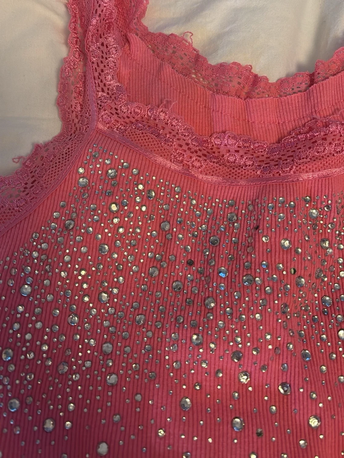 Rosa spets linne med glitter - 1