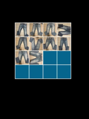 Jeans bundle 8x Jack and Jones 1x Dondup - Säljer ett par blå jeans med slitningar och hål på benen. Jeansen har en klassisk femficksmodell, normal midja och smal passform. De har en tvättad look och detaljerade slitningar för en trendig, avslappnad stil.