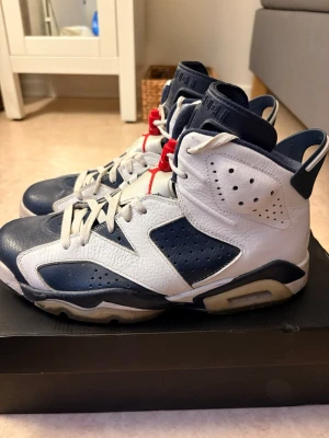Air Jordan 6 Retro Olympic - Air Jordan 6 Retro Olympic 2012, använda fåtal gånger men tydliga tecken på ålder syns då skorna är ifrån 2012