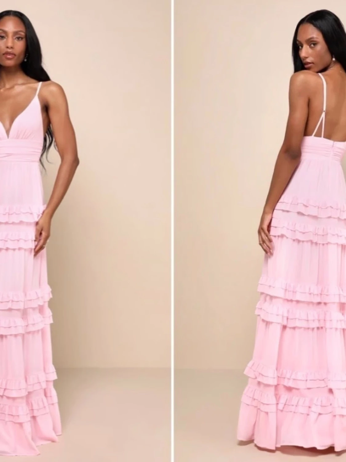 Ljusrosa långklänning med volanger Lulus strl.L(40) - 3