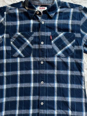 Blårutig skjorta  - Snygg blårutig skjorta från Levi's med klassisk krage och två bröstfickor. Skjortan har vita knappar framtill och är tillverkad i mjuk bomull. Perfekt för dig som gillar en avslappnad men stilren look.