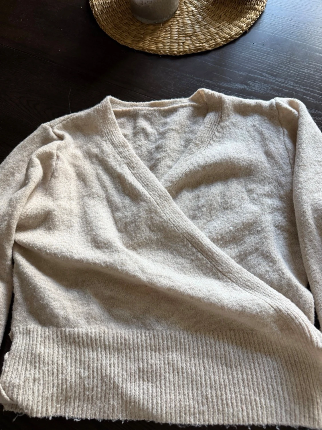 Beige omlottkofta med knytband - 1