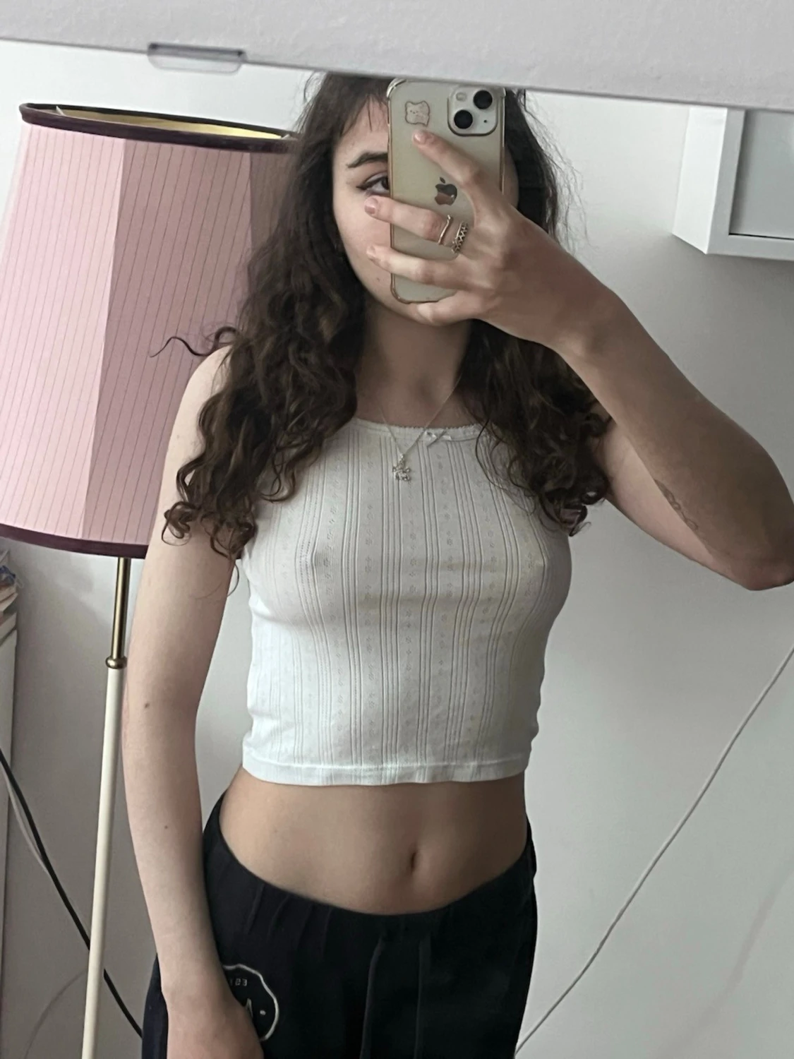 Vit ribbad croppad linnetopp - 1