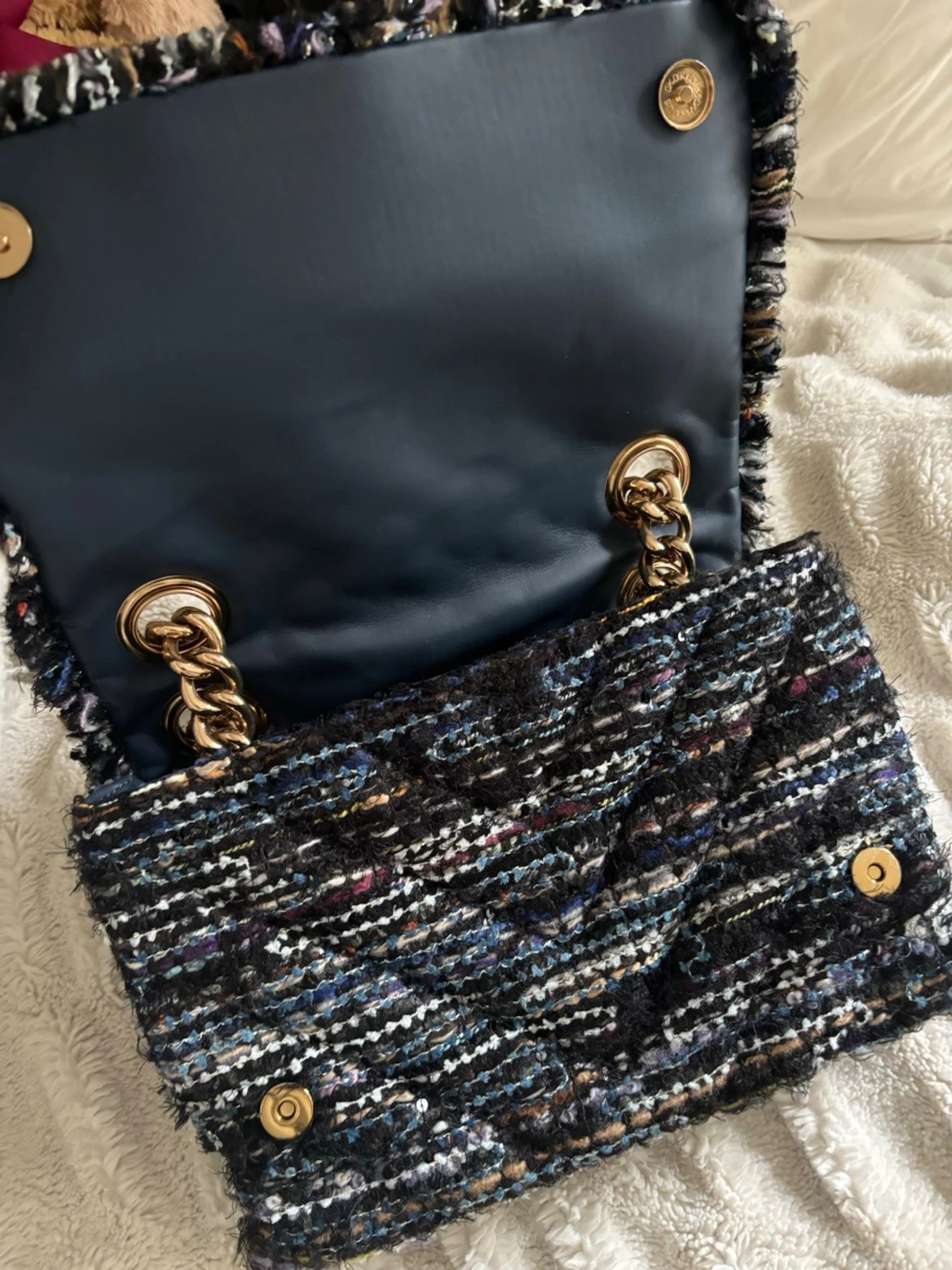 Svart tweed handväska med kedja - 2