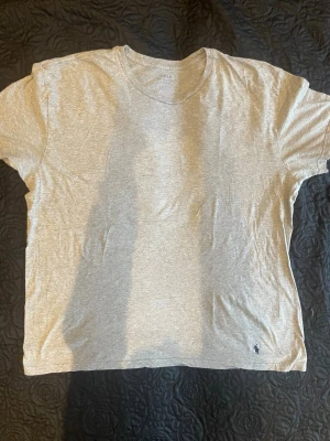 Grå t-shirt från Polo Ralph Lauren - Snygg grå t-shirt från Polo Ralph Lauren med klassisk rund hals och korta ärmar. T-shirten har en liten broderad logga i mörkblått nertill på framsidan. Perfekt basic-plagg i mjuk bomull.