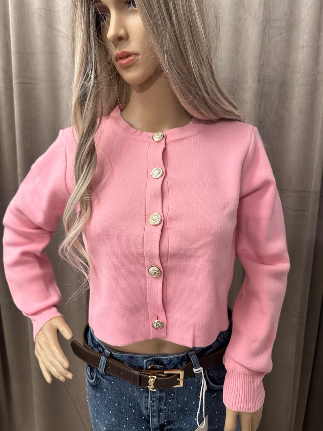 Rosa cropped kofta med guldknappar Xs-S
