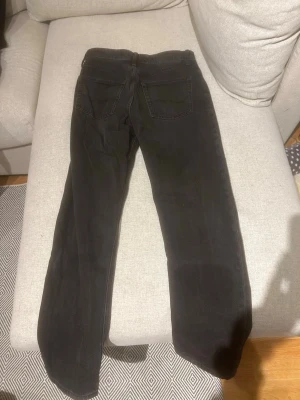 Svarta raka jeans i storlek 29/32 - Säljer ett par svarta jeans med rak passform och klassiska bakfickor. Jeansen har en enkel design utan synliga loggor och är tillverkade i ett slitstarkt denimtyg. Perfekta för dig som gillar en clean och tidlös look.