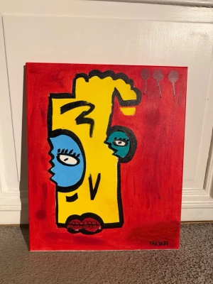 Handmålad på canvas 38x46 - ”Triangel nose” handmålad på canvas 38x46 med akryl färg och pennor med. Det är kubism