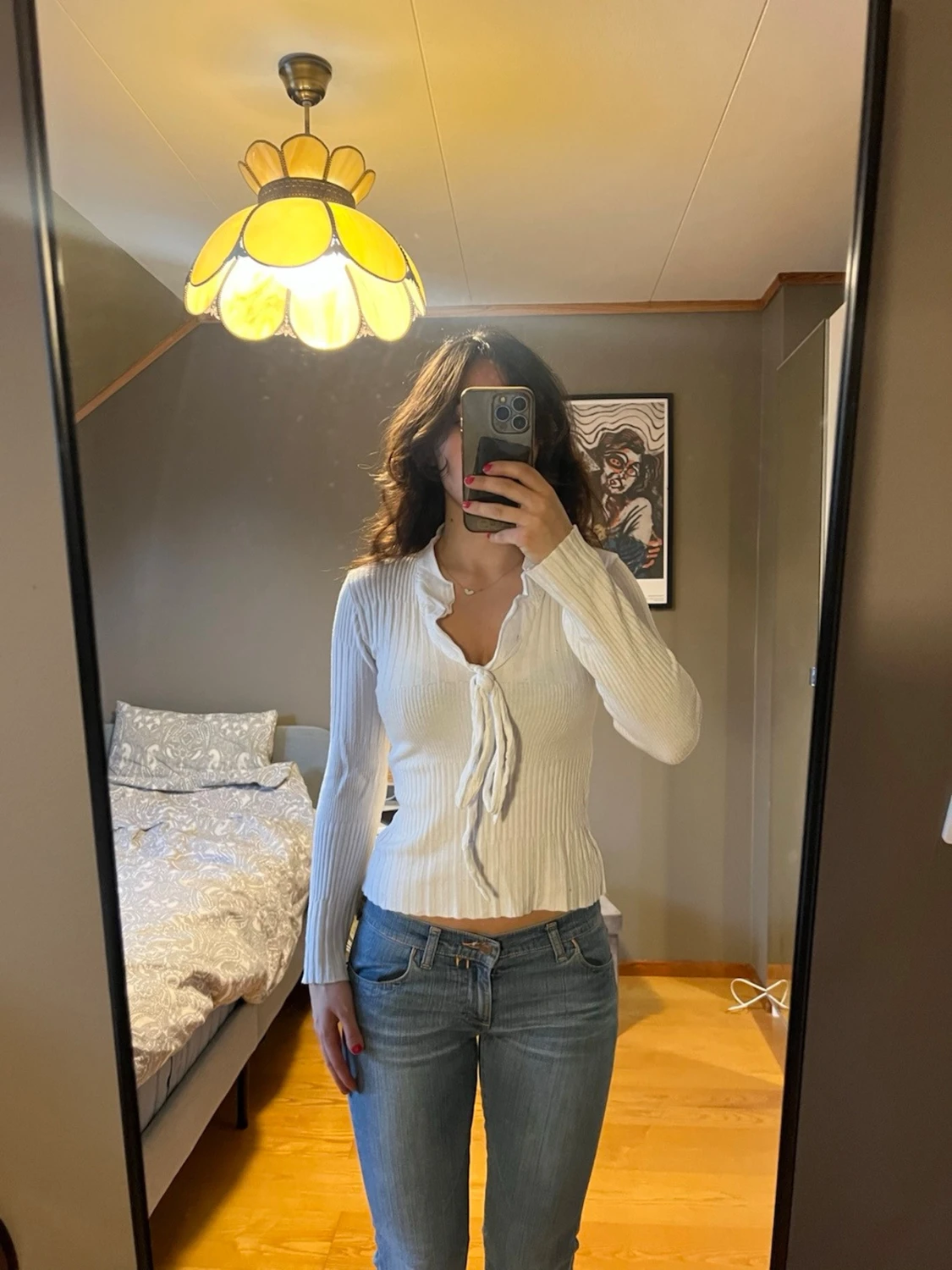 Vit ribbad omlottopp med knyt - 2