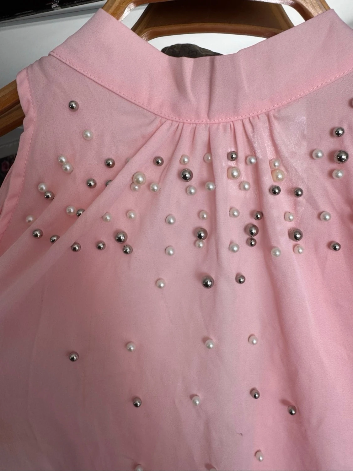 Ljusrosa chiffongblus med sjal - 6