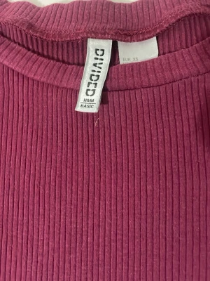Ribbad vinröd t-shirt från H&M Divided - Säljer en vinröd ribbad t-shirt från H&M Divided i modellen Basic. T-shirten har korta ärmar, rund halsringning och är tillverkad i ett stretchigt ribbat material som sitter snyggt på kroppen. Perfekt för en enkel och stilren look.