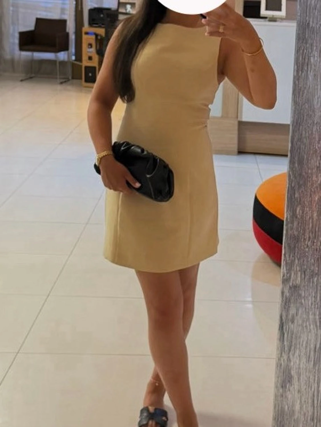 Beige/gul ärmlös kort klänning - 1