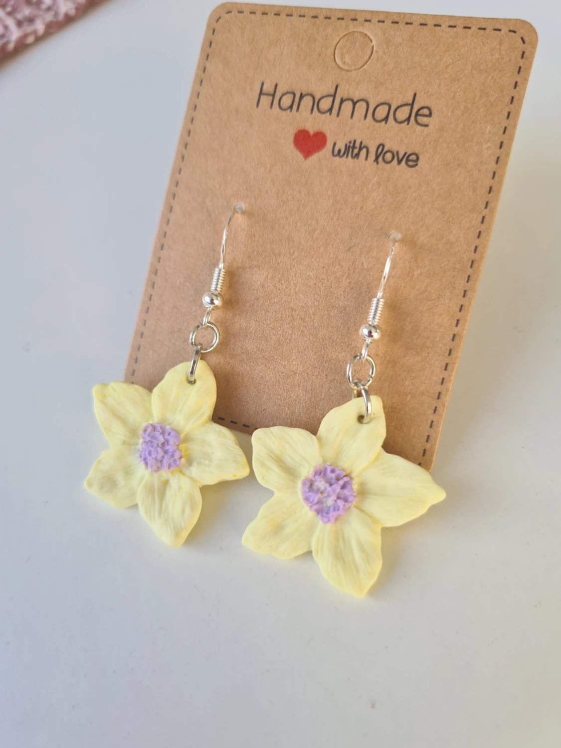 Handgjorda gula blomörhängen - 3