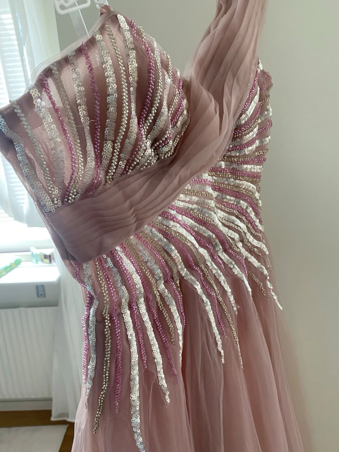 Lång rosa oneshoulder klänning - 5