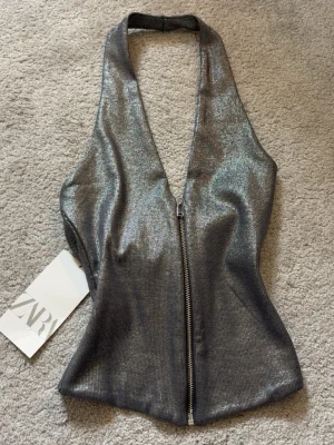 Glittrig silver halterneck topp Zara - Supercool silverglittrig fest topp. Aldrig använd med taggen på💗
