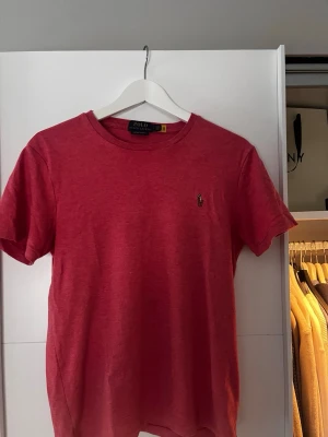 Polo ralph lauren T-shirt  - Säljer en polo ralph lauren t-shirt i en snygg corall färg, väldigt bra skick och den är för liten för mig som nästan är 190, storlek S. 