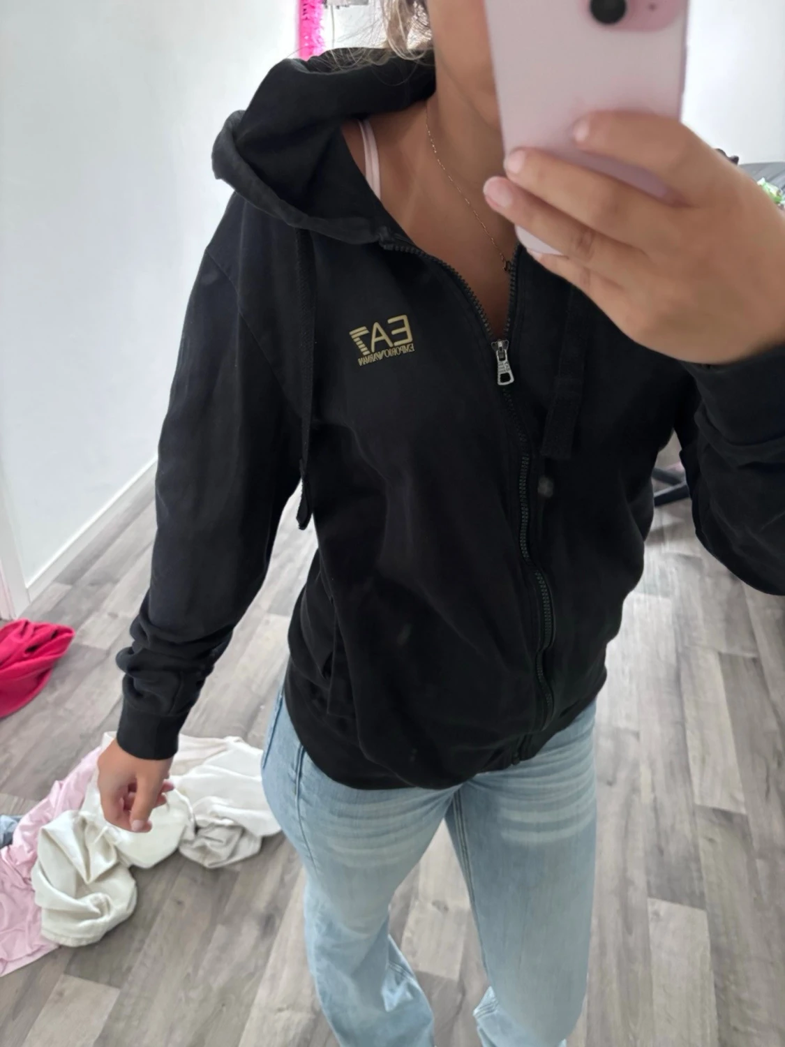 Svart EA7 hoodie med dragkedja - 1