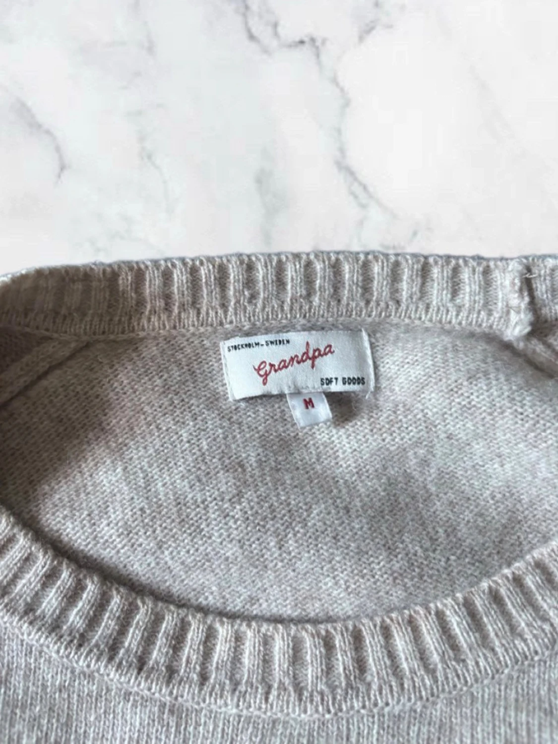 Beige Grandpa stickad tröja  - 2