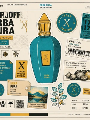 Xerjoff Erba Pura Eau de Parfum - Xerjoff Erba Pura är en lyxig parfym i en stilren turkos flaska med gulddetaljer. Doften har inslag av citrus, frukt och mysk. Flaskan rymmer 100 ml och har en exklusiv design som sticker ut i parfymhyllan.