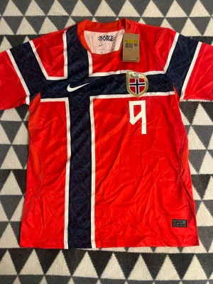 Norge fotbollströja  - En fin o snygg fotbollströja med Norges logga på framsidan och haaland tryck på baksidan. Helg ny och superskön att ha på sig. Tröjan kan användas under träning men även ha som en vanlig tröja. 